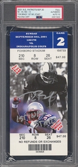 Tom Brady Highest Rated PSA/DNA Auto 10 - A 2001 Tom Brady Signed & Inscribed Full Game Ticket From 9/30/01 - "1st NFL Start" Vs Peyton Manning (PSA/DNA Auto 10)